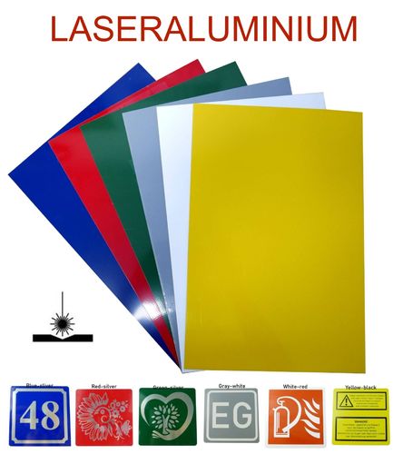 SAmples of laser aluminum im 6 Colors 20x30cm