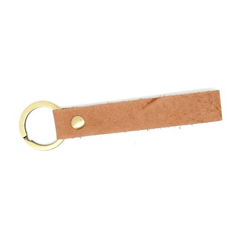 Calf leather key fob light brown with brass ring 10,5 x 0,8 cm.