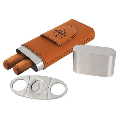 Laserable Leatherette Cigar Case with Cutter