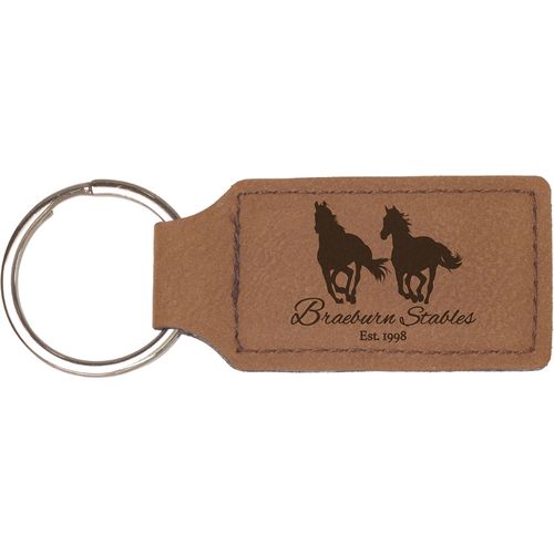Keychain rectangle DRK. BROWN 70x32mm, laserable leatherette