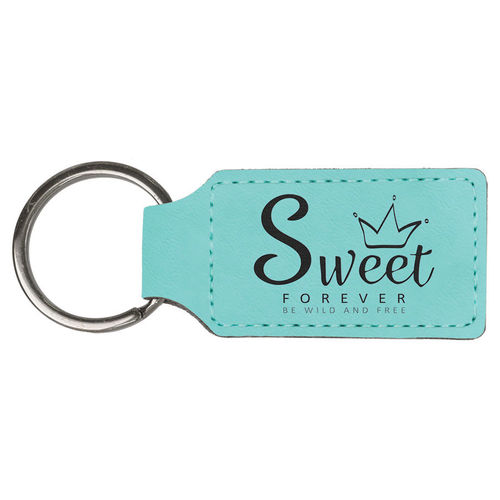 Keychain rectangle TEAL 70x32mm, laserable leatherette