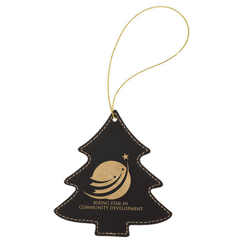 Ornament Weihnachtsbaum 100x108mm SCHWARZ-GOLD aus Laserleder