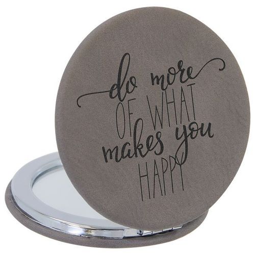 63mm Gray Laserable Leatherette Compact Mirror