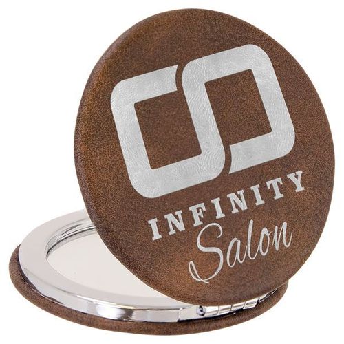 63mm Rustic/Silver Laserable Leatherette Compact Mirror