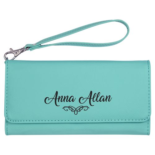190x100mm Teal Laserable Leatherette Wallet with Strap