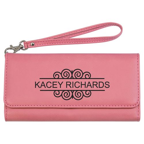 190x100mm Pink Laserable Leatherette Wallet with Strap