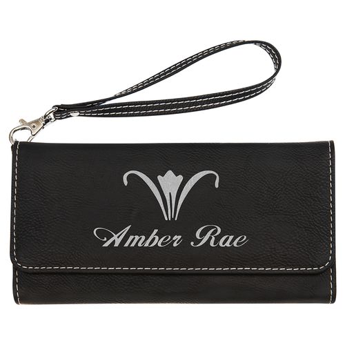 190x100mm Black/Silver Laserable Leatherette Wallet with Strap