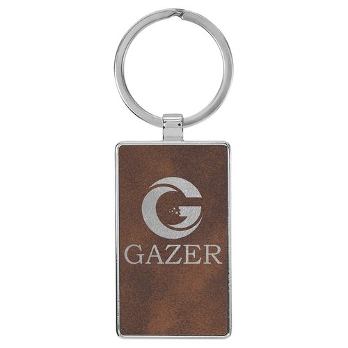 70x32mm Laserable Leatherette/Metal Rustic/Silver Rectangle Keychain