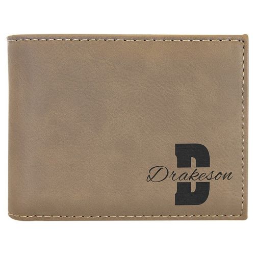 Light Brown Laserable Leatherette Bi-Fold Wallet w/Flip ID Display