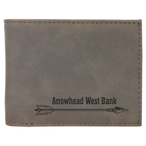 Gray Laserable Leatherette Bi-Fold Wallet w/Flip ID Display