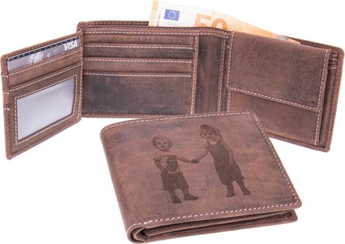 Bolsa de dinero naturaleza cuero marrón oscuro 12 x 9 x 2 cm